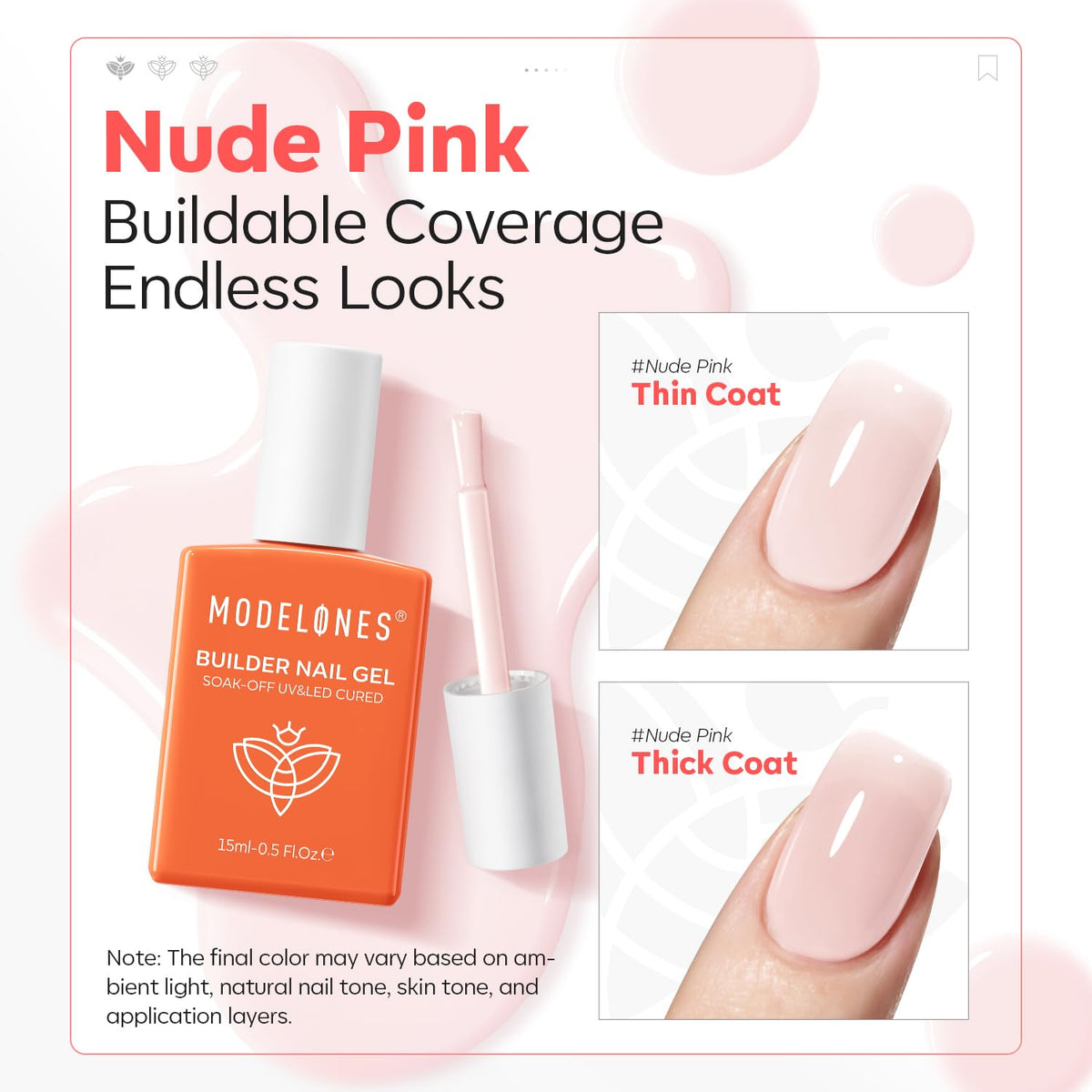 modelones Gel de Construction Couleur Nude 59g en pot avec accessoire