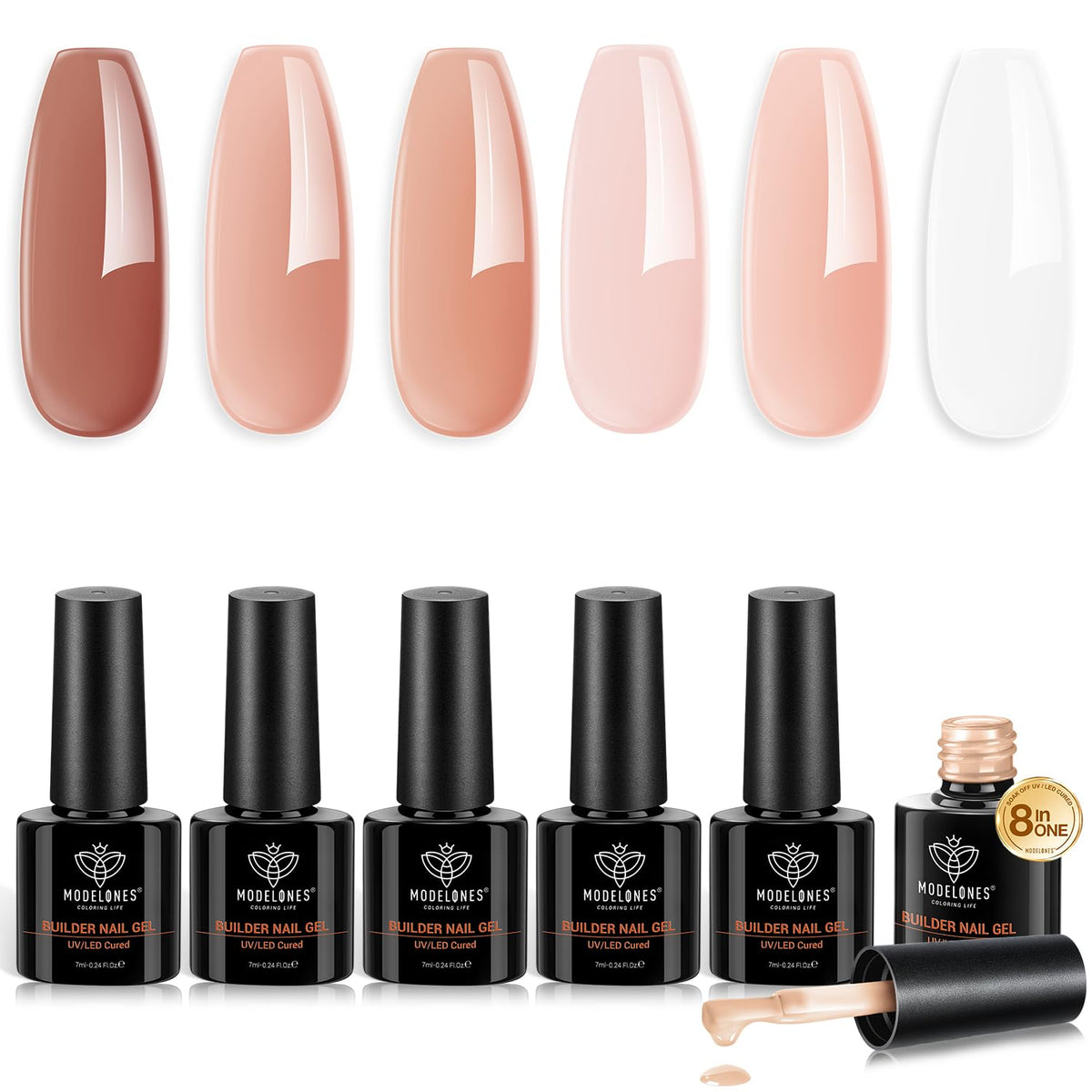 modelones Gel Polish Builder Set vue de face avec six flacons de 7 ml
