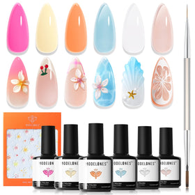 modelones set de vernis à ongles gel 6 couleurs avec stickers fleurs
