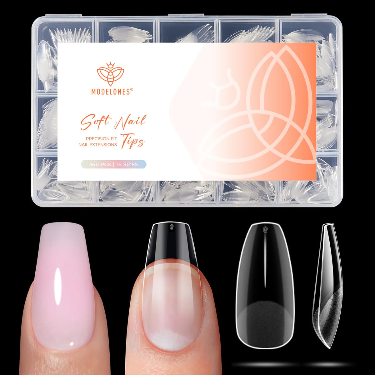 Modelones tips à ongles coffins courts 360pcs vue de face