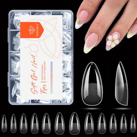 Modelones tips ongles amandes moyennes, vue de face avec texture semi-mate