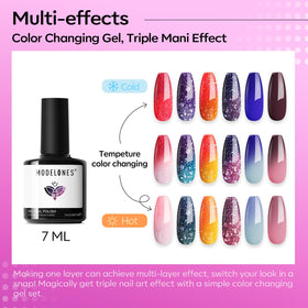 modelones Vernis à Ongles Gel Changeant de Couleur - application sur des ongles longs