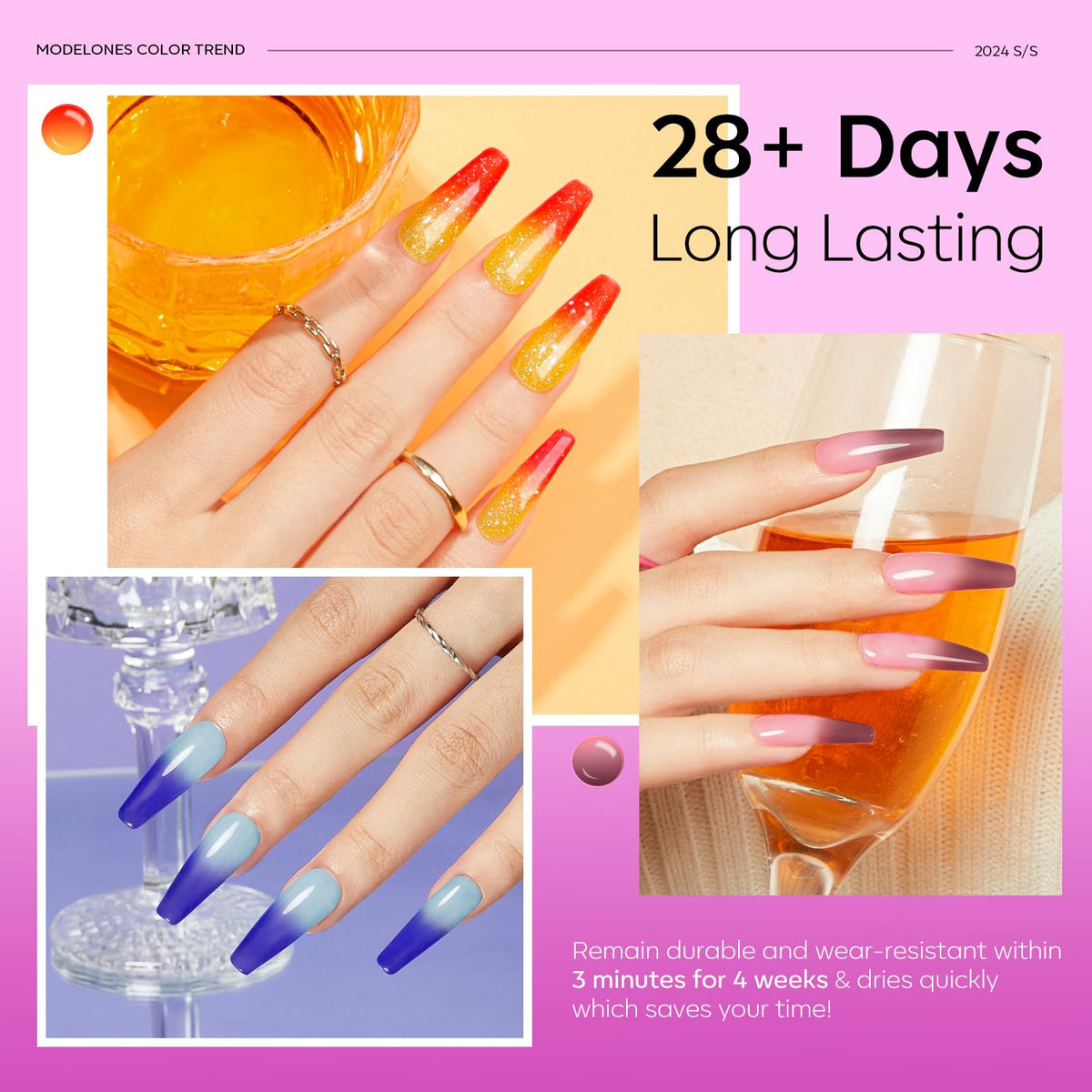 modelones Vernis à Ongles Gel Changeant de Couleur - couleurs variées sous différentes lumières