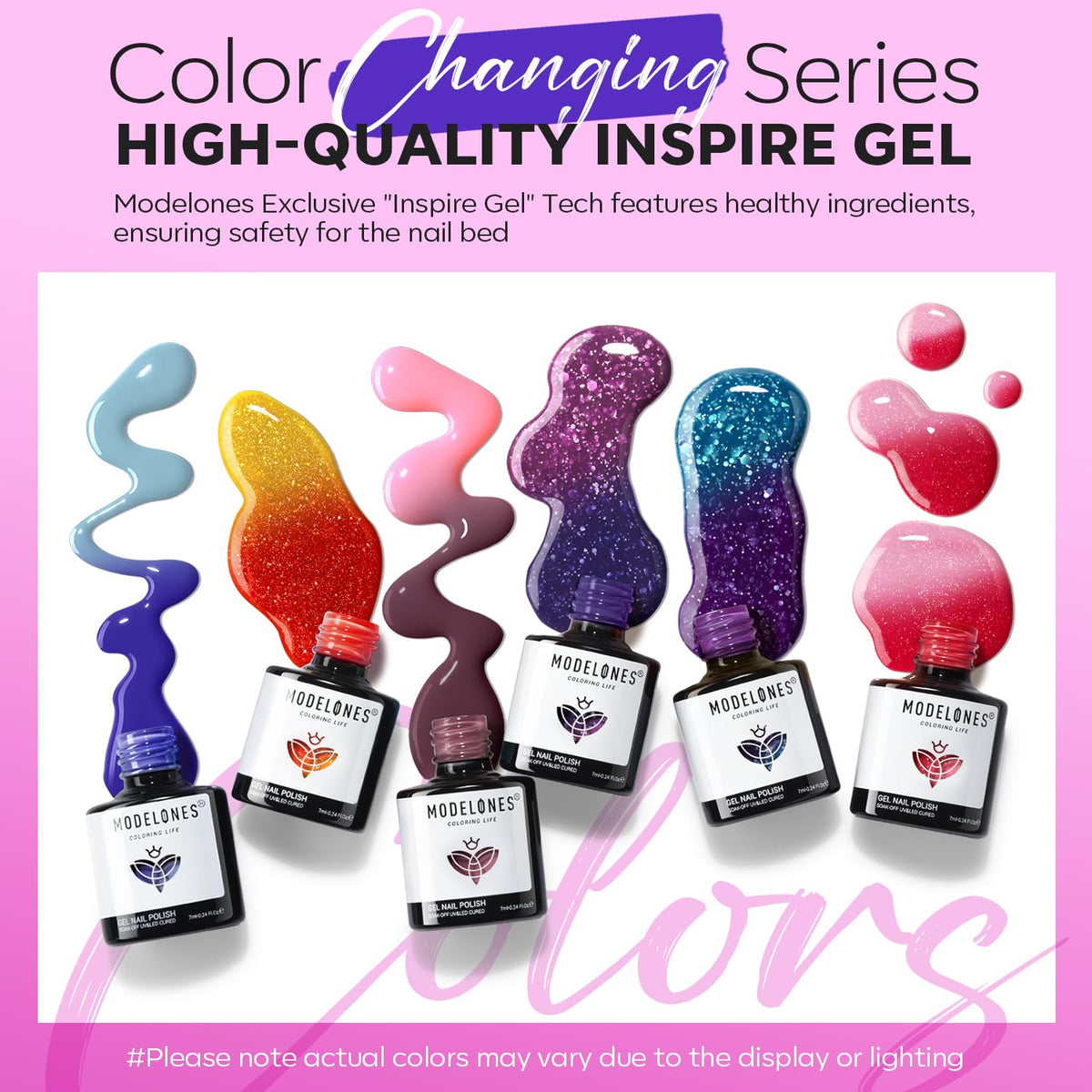 modelones Vernis à Ongles Gel Changeant de Couleur - vue rapprochée des flacons
