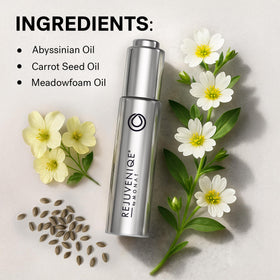 MONAT Rejuveniqe Huile 30ml en situation sur un comptoir de salle de bain