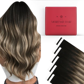 Moresoo extensions capillaires en cheveux humains 14 pouces vue de face