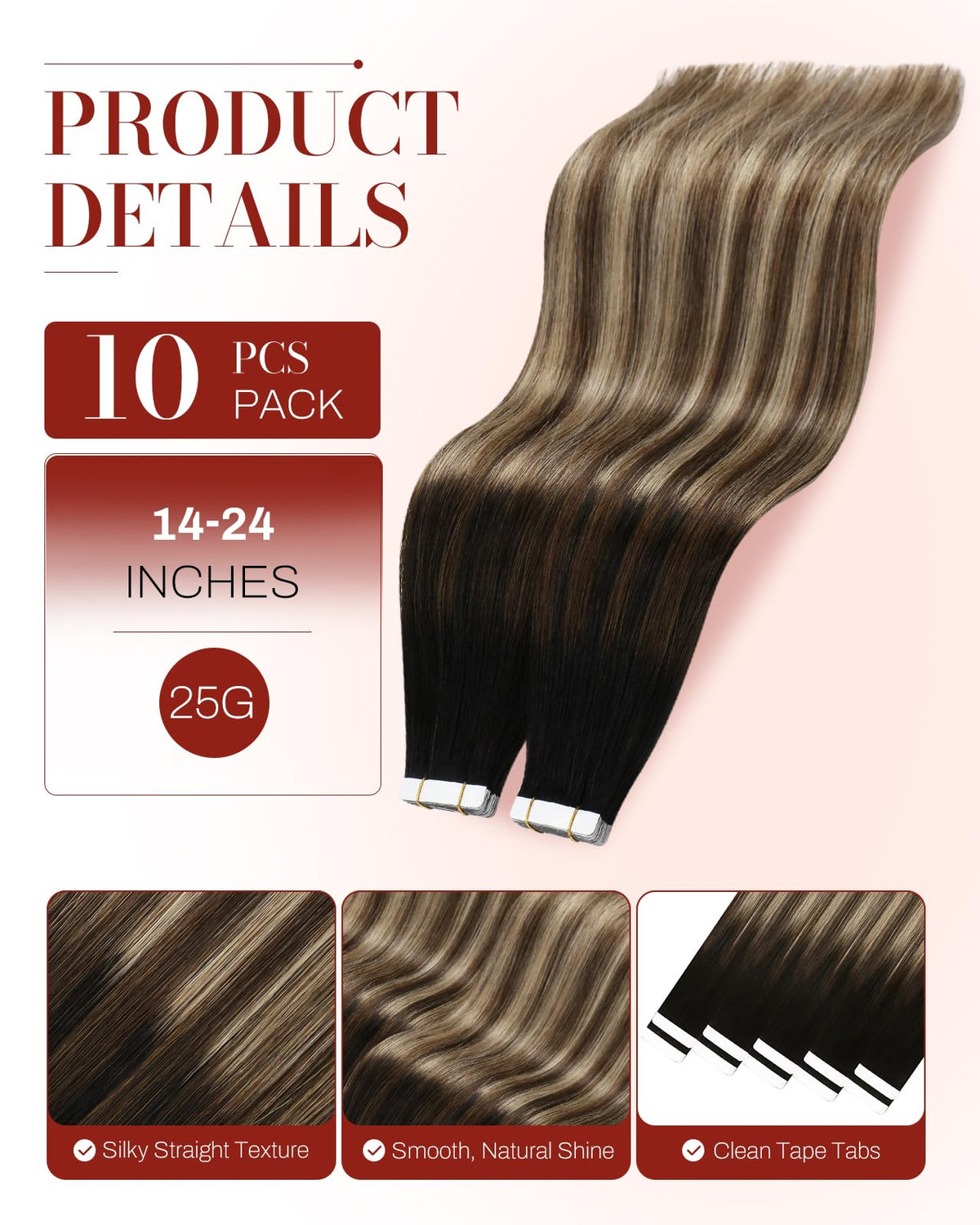 Moresoo extensions cheveux humains en couleur marron foncé