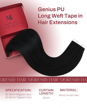 Moresoo extensions cheveux naturels noir jais 16 pouces avec bande adhésive