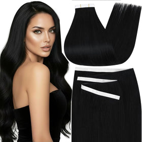 Moresoo extensions cheveux naturels noir jais 16 pouces vue de face