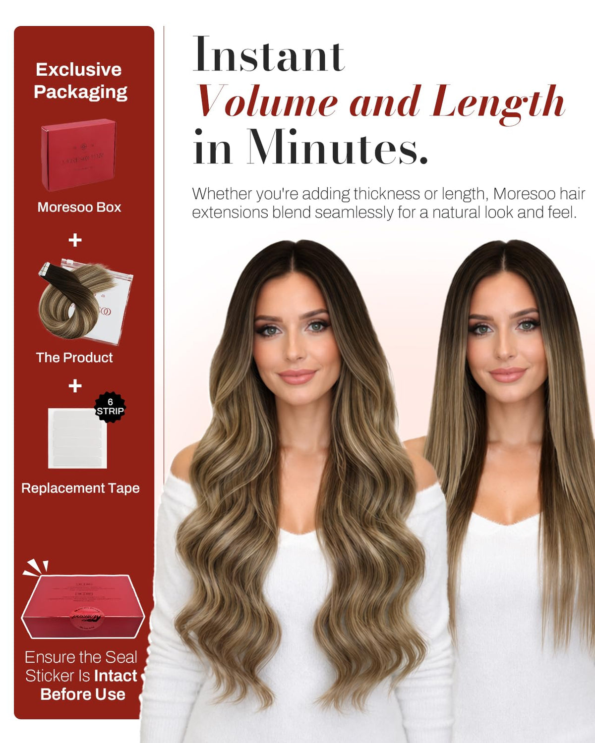 Moresoo Extensions de Cheveux Balayage 18in en utilisation