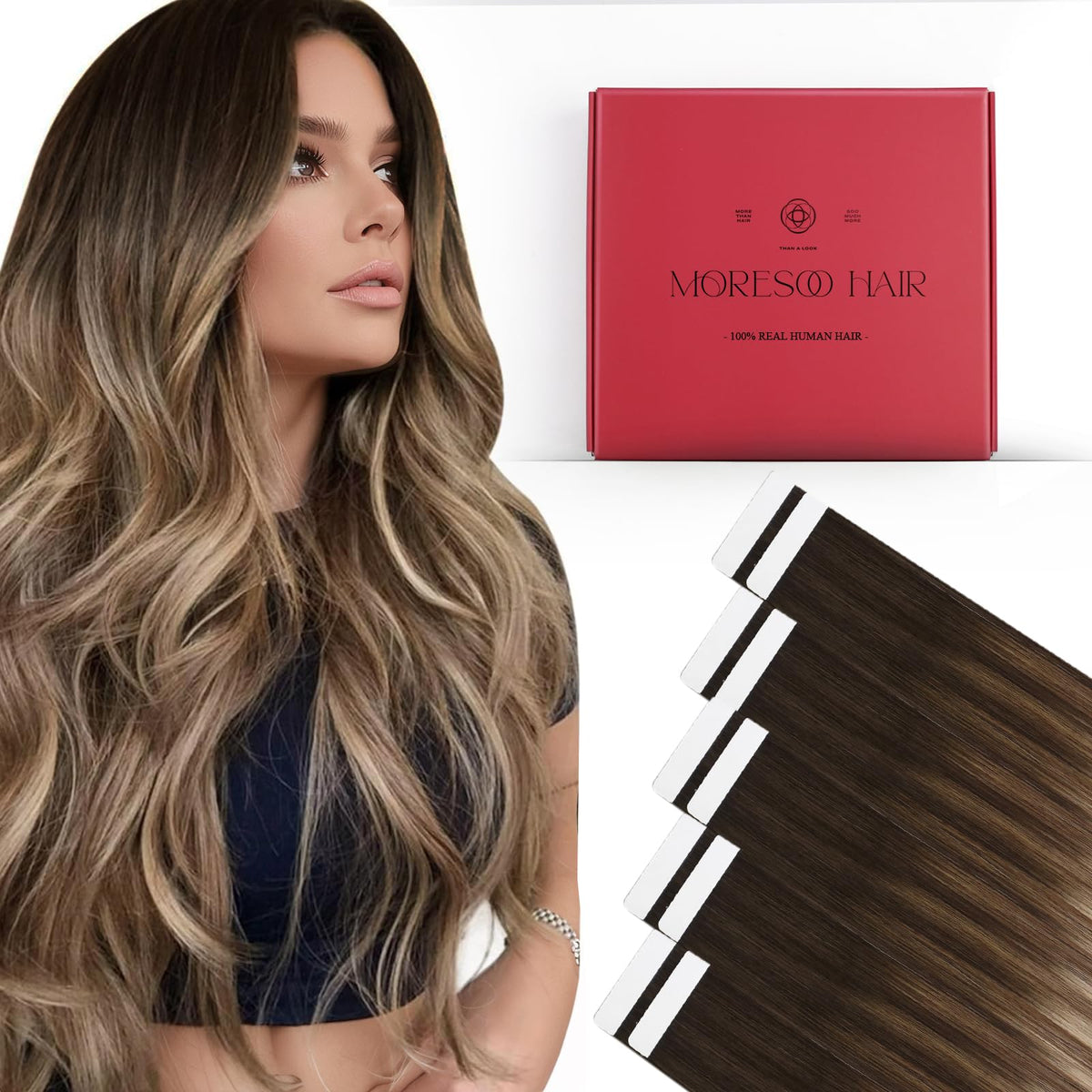 Moresoo Extensions de Cheveux Balayage 18in paquet avant