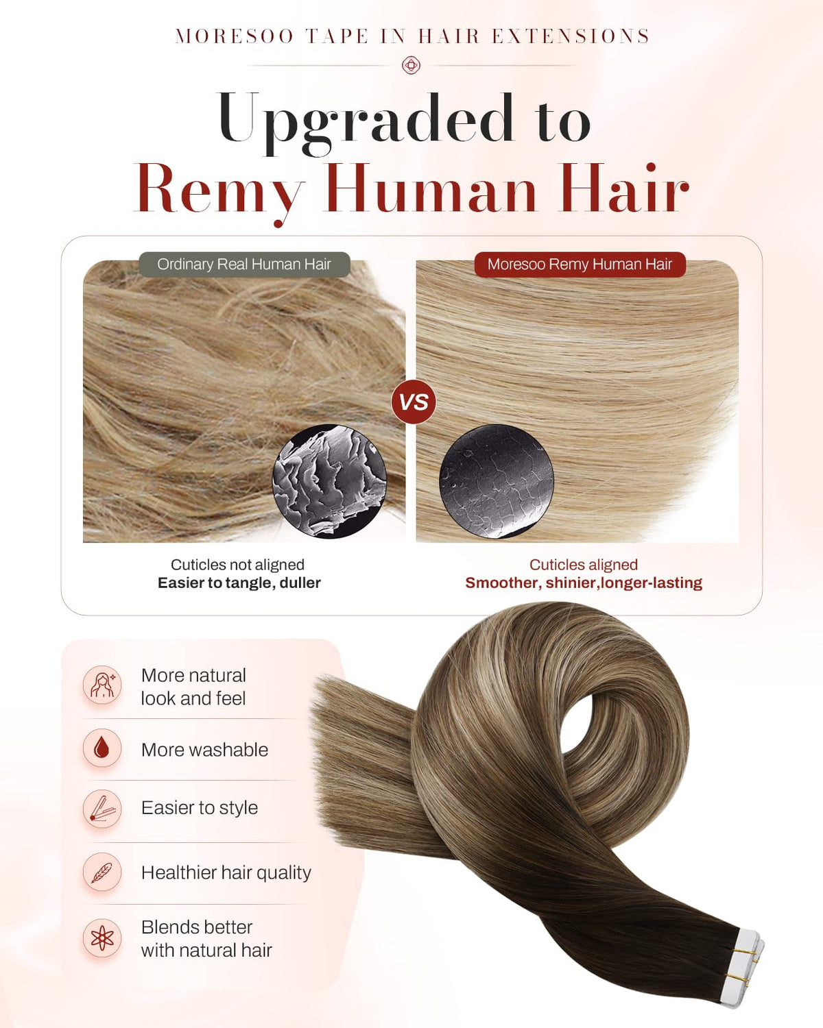 Moresoo Extensions de Cheveux Balayage 18in vue arrière