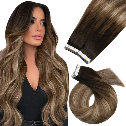 Moresoo Extensions de cheveux balayage mocha brun 14 pouces vue avant