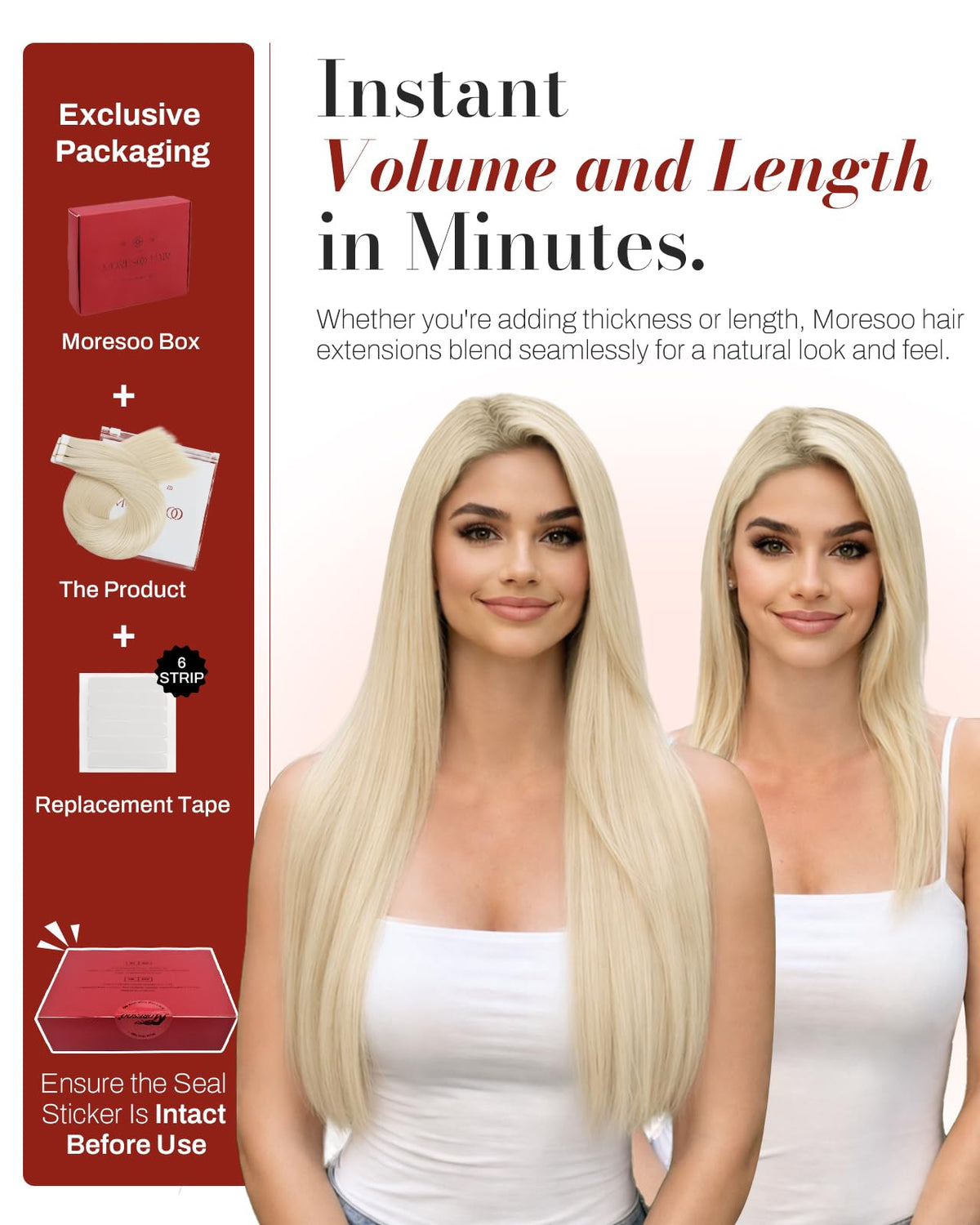 Moresoo extensions de cheveux en blonde platine avec texture soyeuse