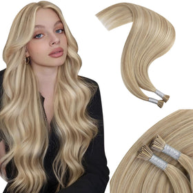 Moresoo extensions de cheveux I Tip 22 pouces blonde cendrée, vue avant