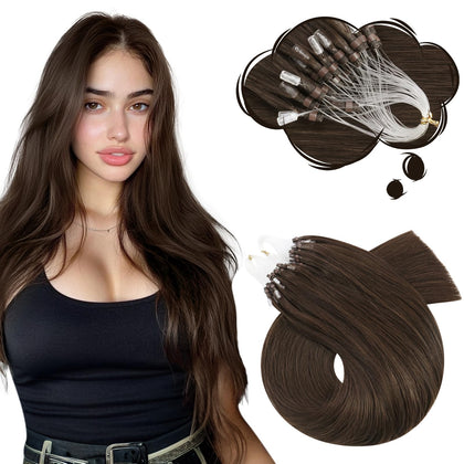 Moresoo Extensions de Cheveux Micro Link 22 pouces marron moyen, vue de face
