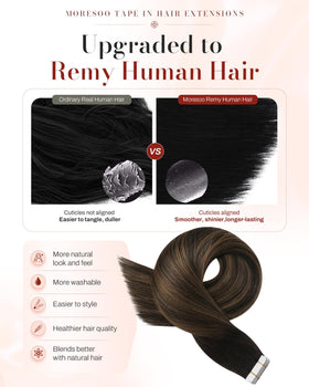 Moresoo Extensions de Cheveux Tape-in Balayage Brun 24in ensemble de 40 pièces