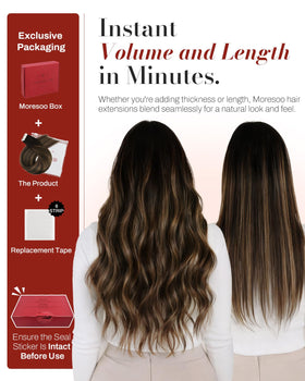 Moresoo Extensions de Cheveux Tape-in Balayage Brun 24in utilisation au quotidien