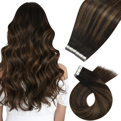 Moresoo Extensions de Cheveux Tape-in Balayage Brun 24in vue avant