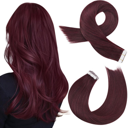 Moresoo extensions de cheveux tape in rouge vin 16 pouces vue avant