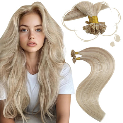 Moresoo K Tip Extensions de Cheveux 20 Pouces Blond Cendré - Vue de face