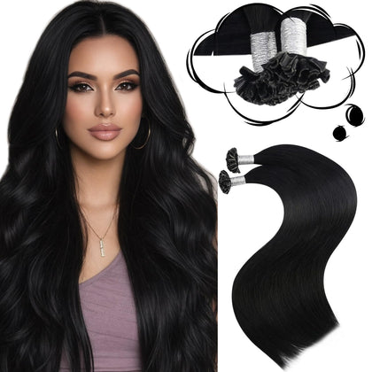 Moresoo K Tip Extensions de Cheveux 24 Pouces couleur noire
