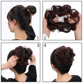 MORICA chignon désordonné brun noir avec des cheveux lâchés