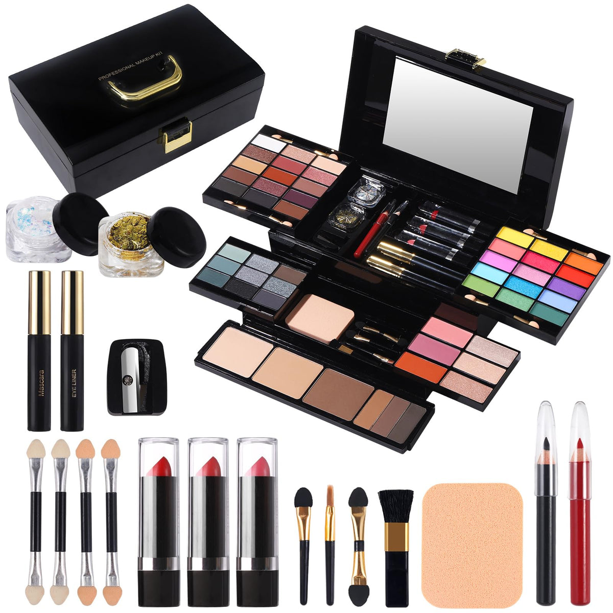 MORNECA Kit de Maquillage Professionnel 60 Couleurs vue avant avec miroir