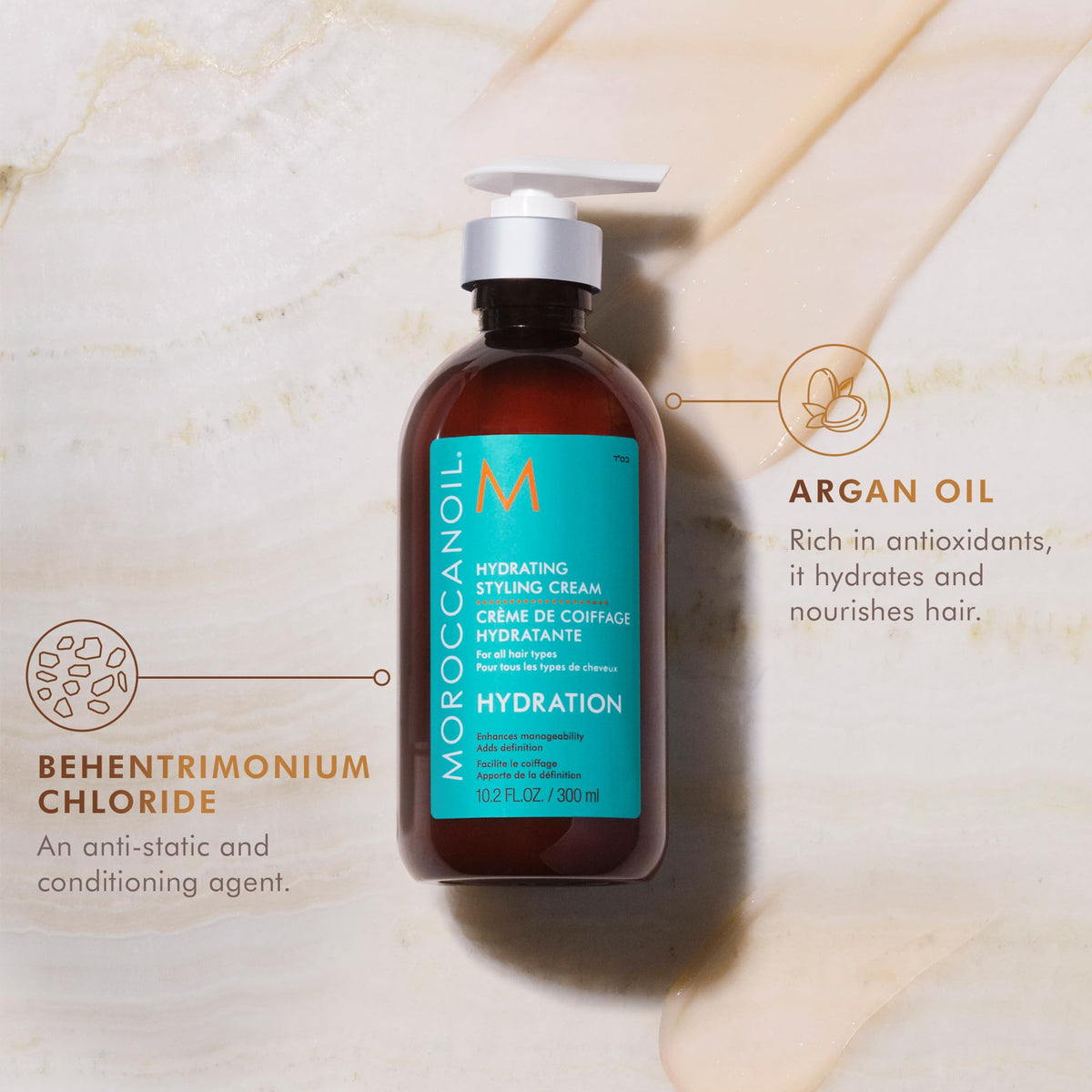 Moroccanoil Crème Coiffante Hydratante 340g avec flacon ouvert