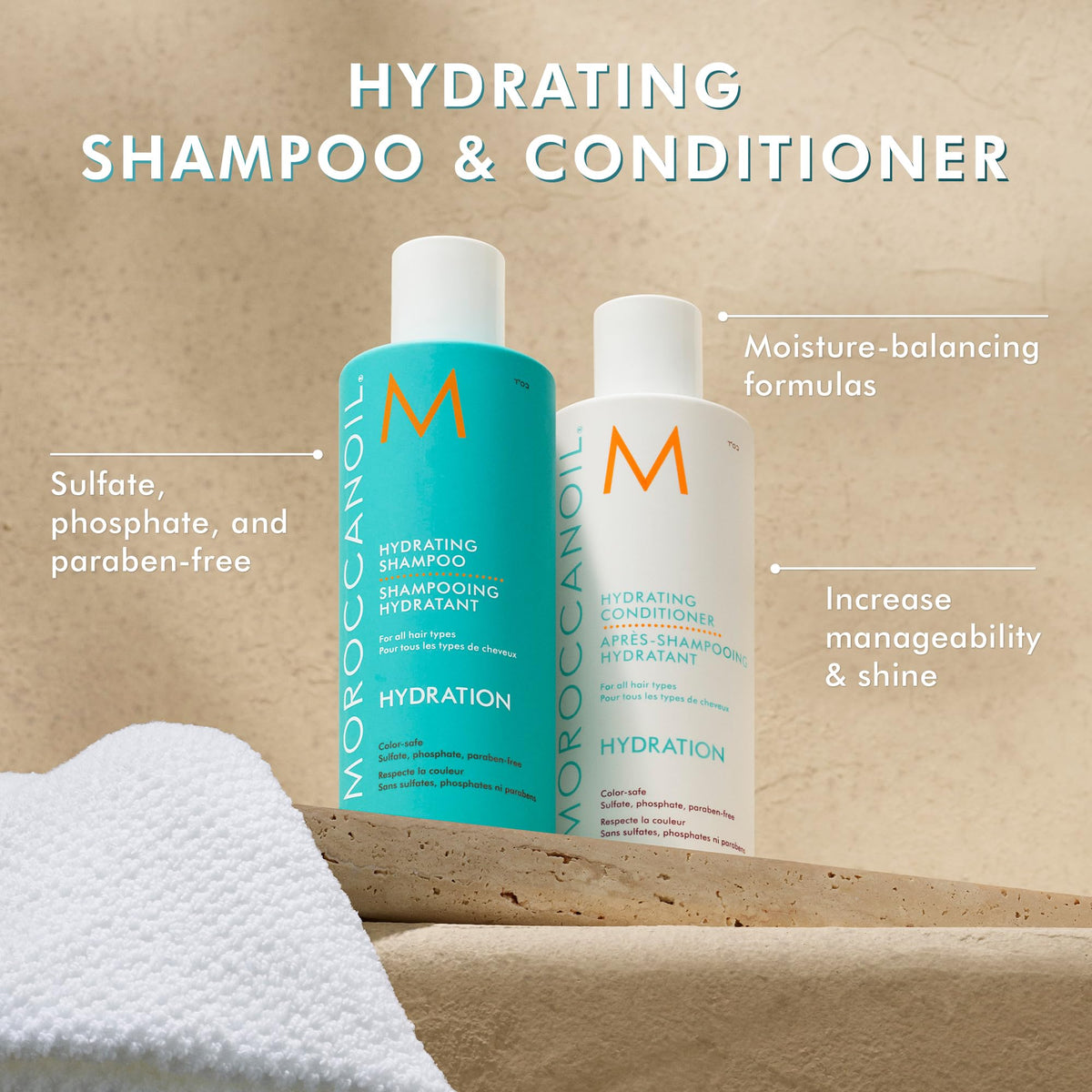 Moroccanoil Shampoing Hydratant 580g en utilisation sur cheveux