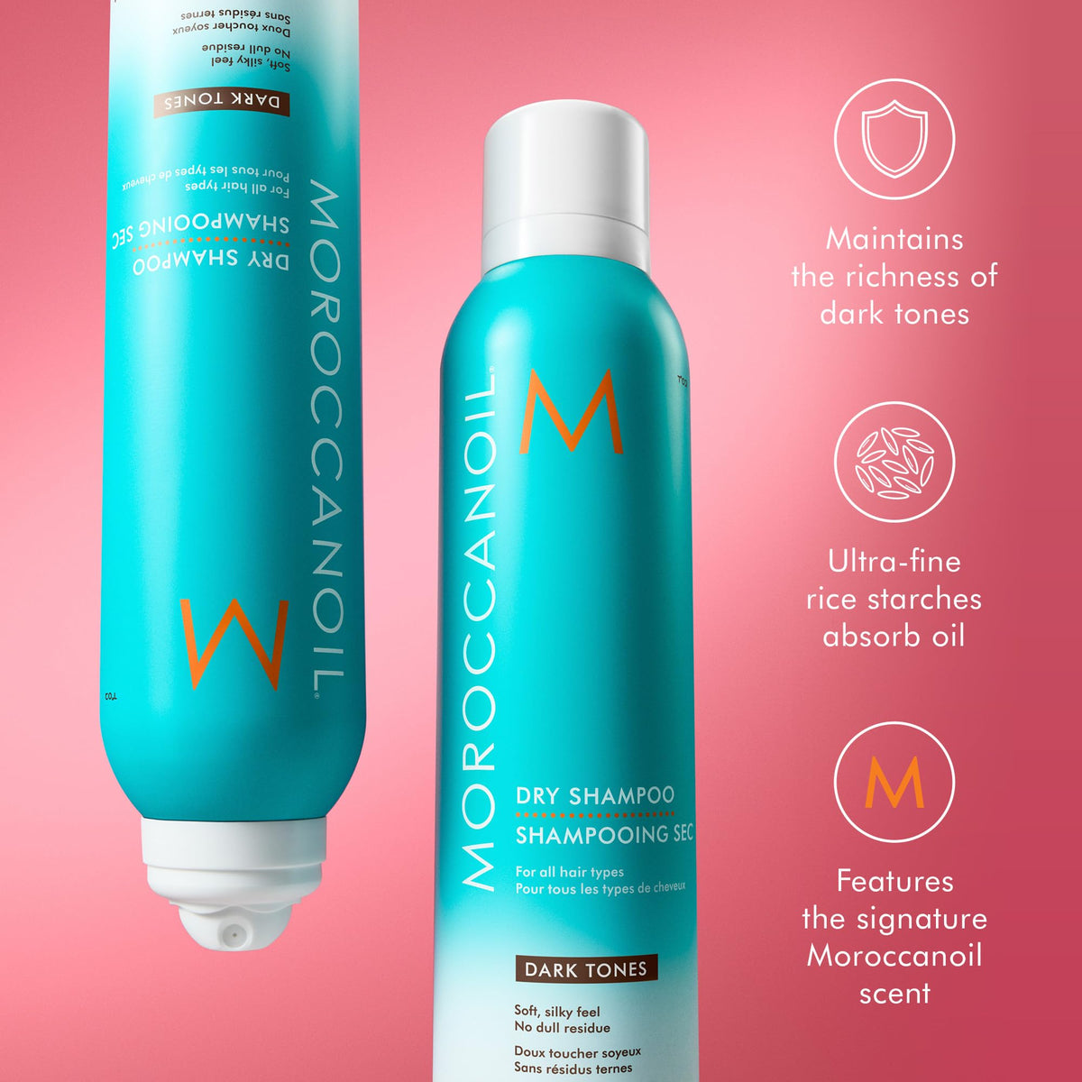 Moroccanoil Shampoo Sec Ton Foncé 1,7 oz avec arrière-plan naturel