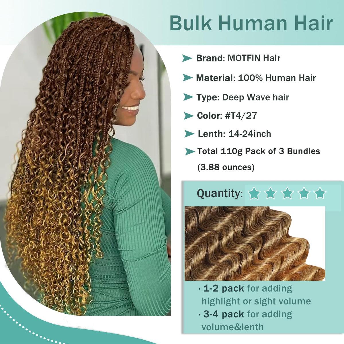 MOTFIN Cheveux Bouclés 16 Inch en coiffure