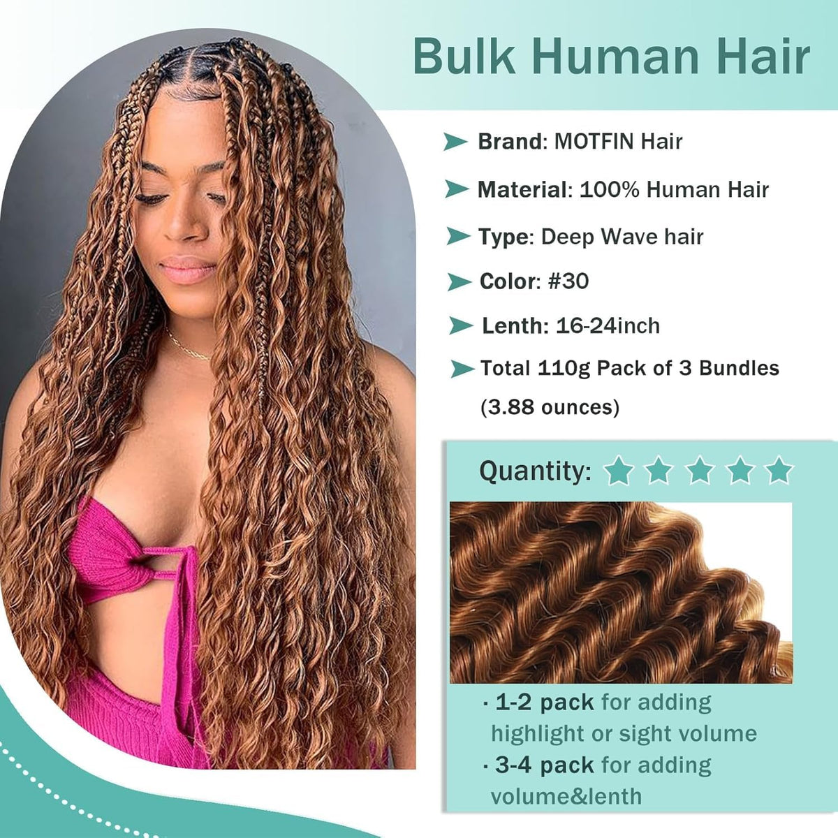 MOTFIN cheveux bouclés 18 pouces en style boho
