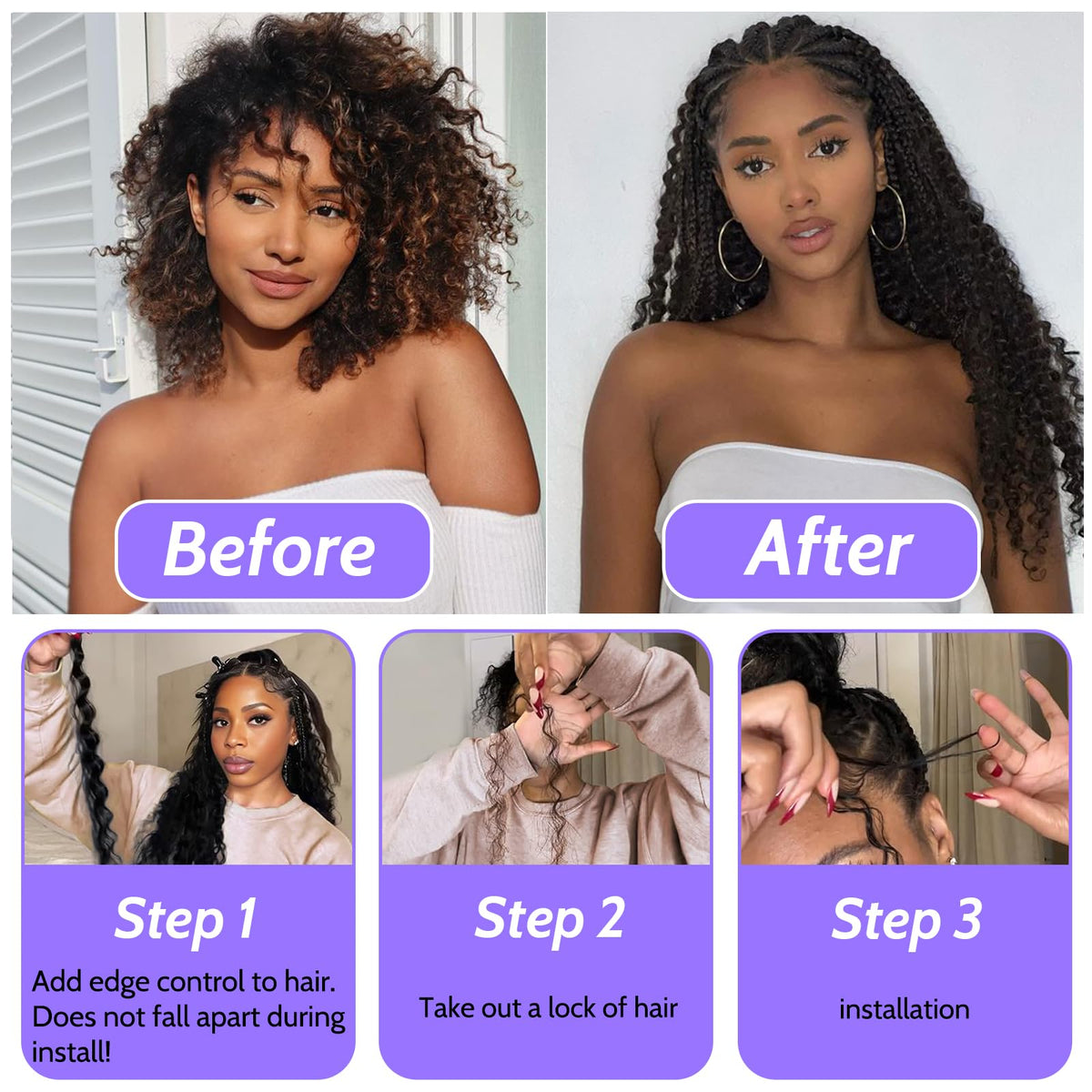 MOTFIN Cheveux Bouclés 20 pouces avec tresses boho