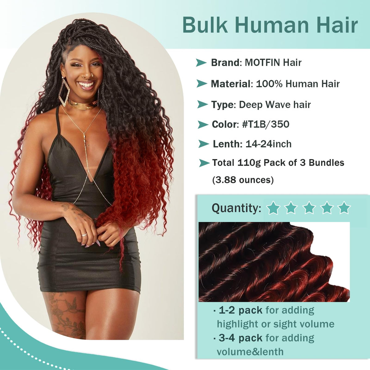 MOTFIN Cheveux Bouclés 24 Pouces affichant la brillance