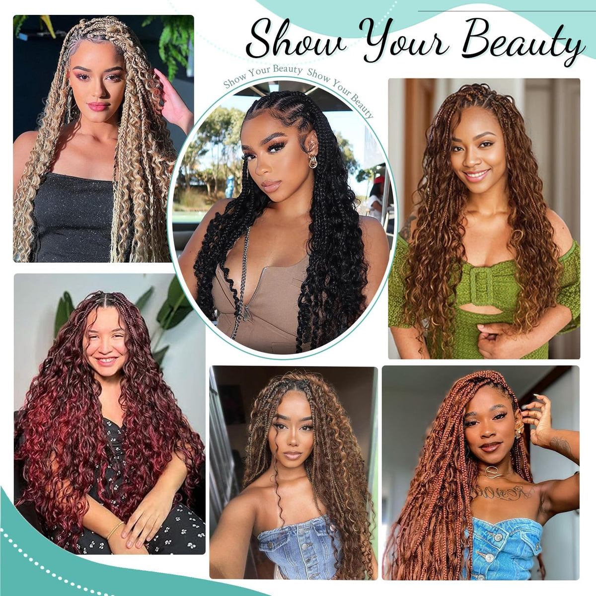 MOTFIN Cheveux Braids Humains 16 Pouces Bouclés, coiffure boho