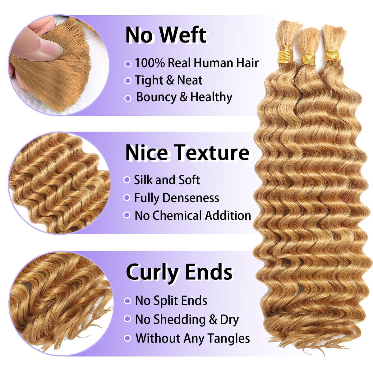 MOTFIN Cheveux Braids Humains 16 Pouces Bouclés, présentation des couleurs