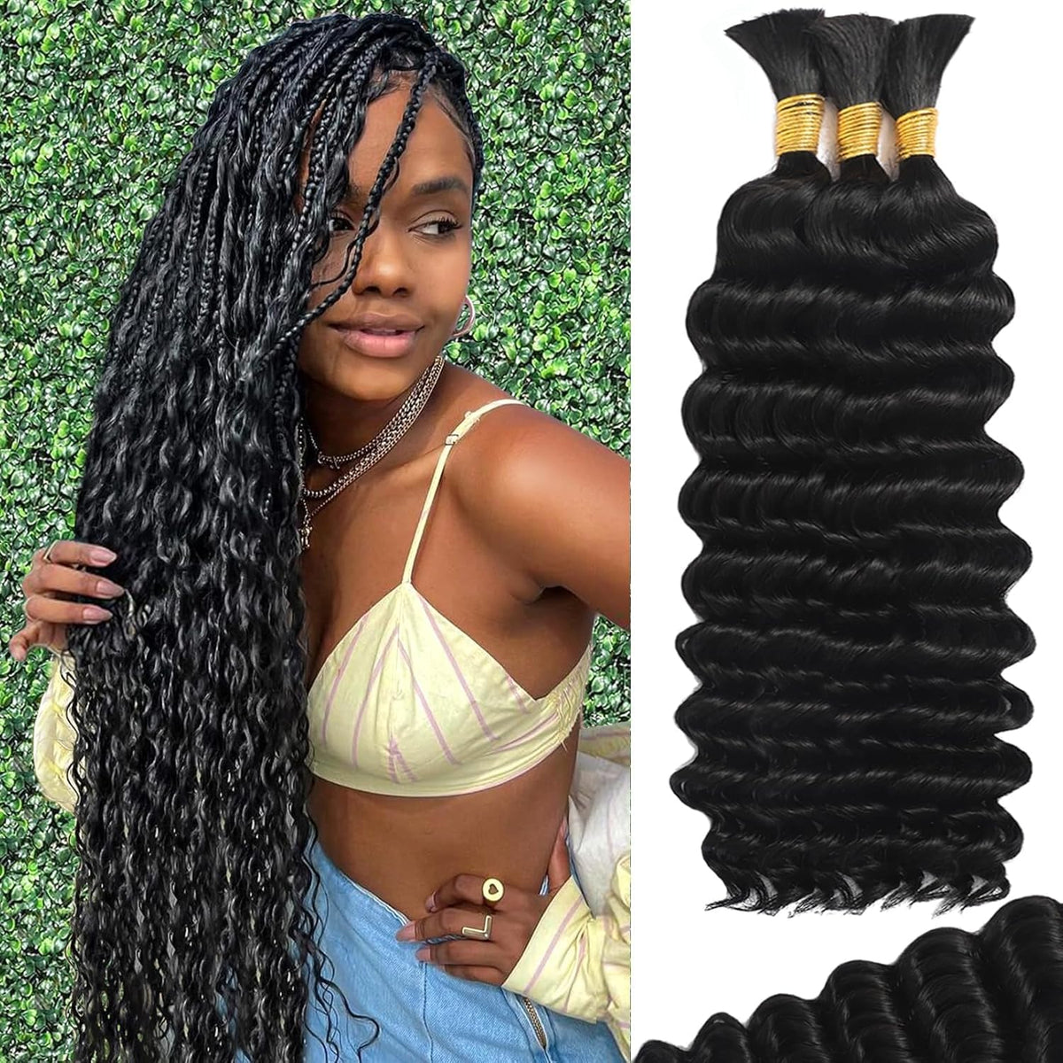 MOTFIN Cheveux Humains Tressés 20 Pouces Bouclés vue de face