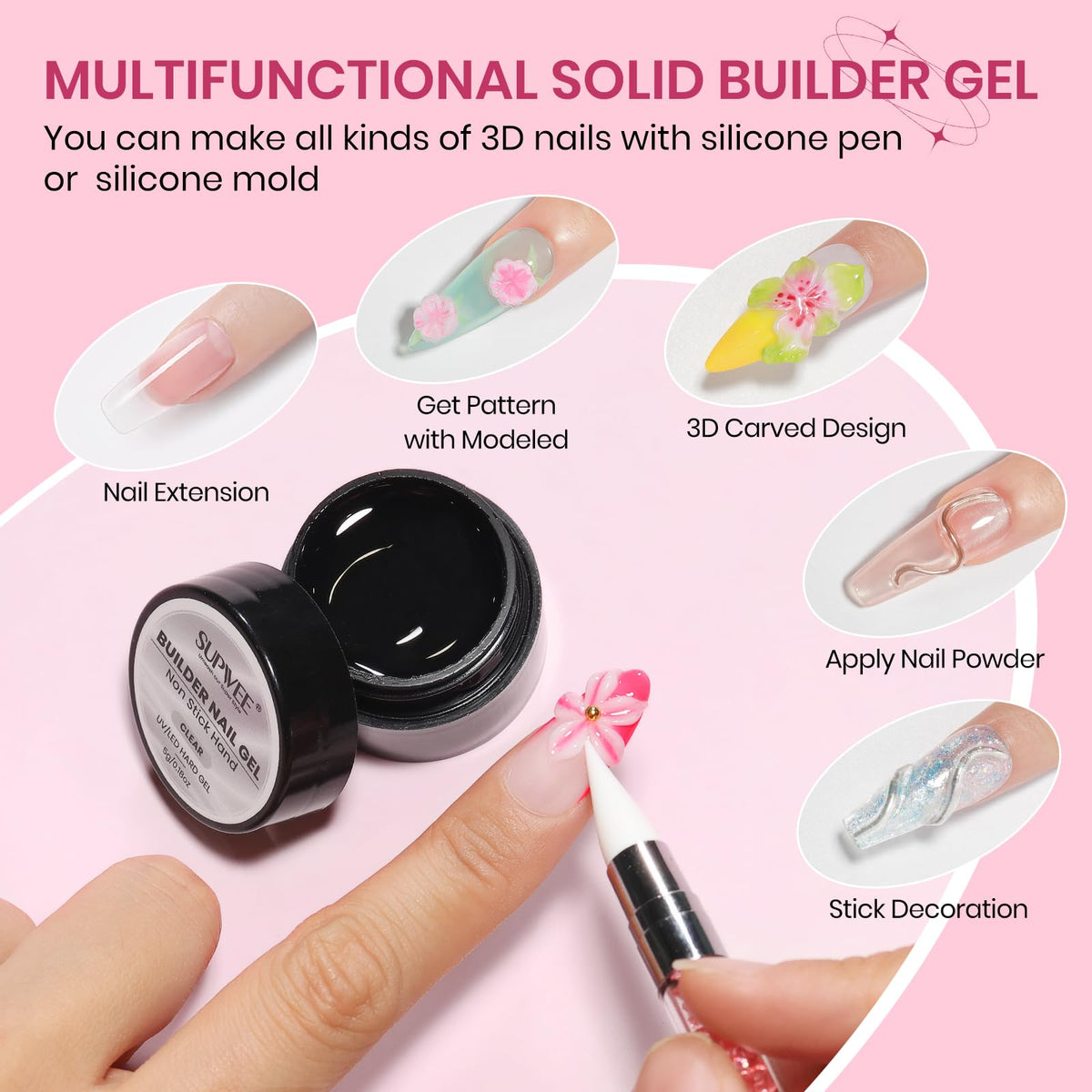 Moule pour ongles et stylo en silicone inclus avec le gel SUPWEE