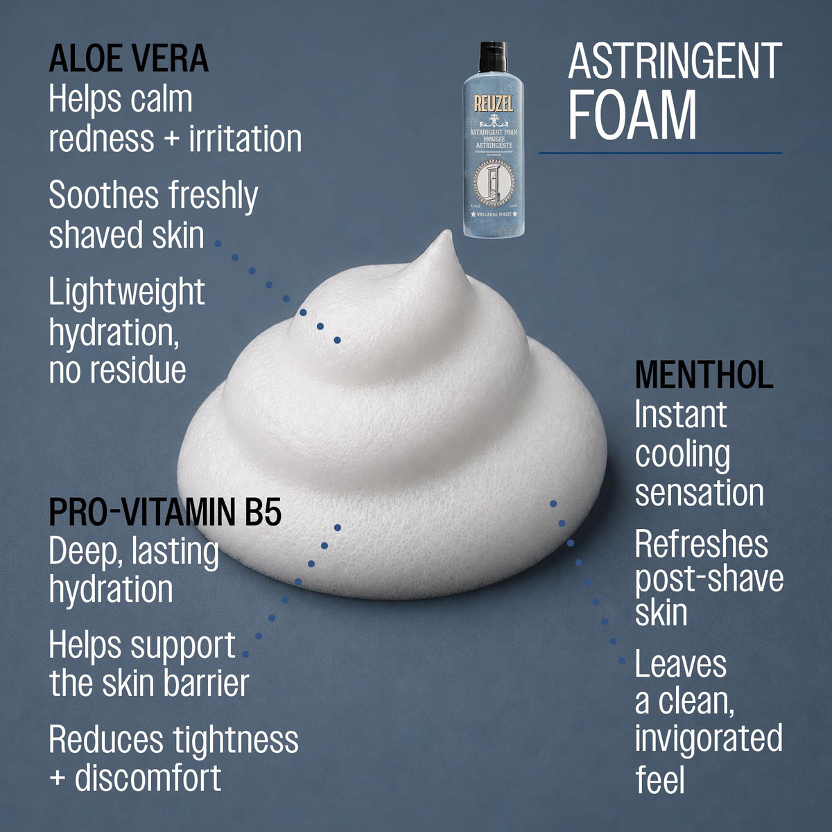 Mousse astringente REUZEL 260g en utilisation sur le visage