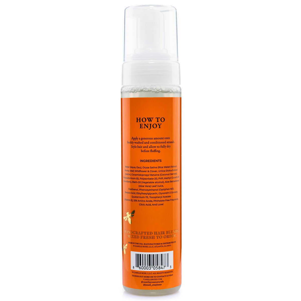 Mousse Camille Rose avec étiquette détaillant les ingrédients