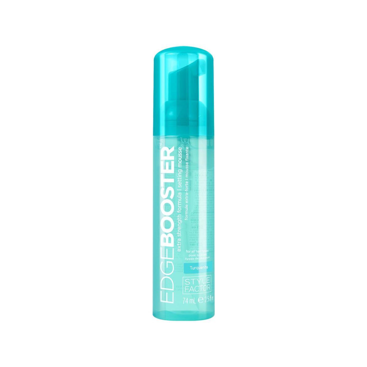 Mousse coiffante Style Factor 2,5 oz vue de face avec emballage turquois