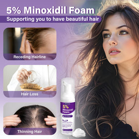 Mousse de Minoxidil 5% Greoay, produit dans une salle de bain