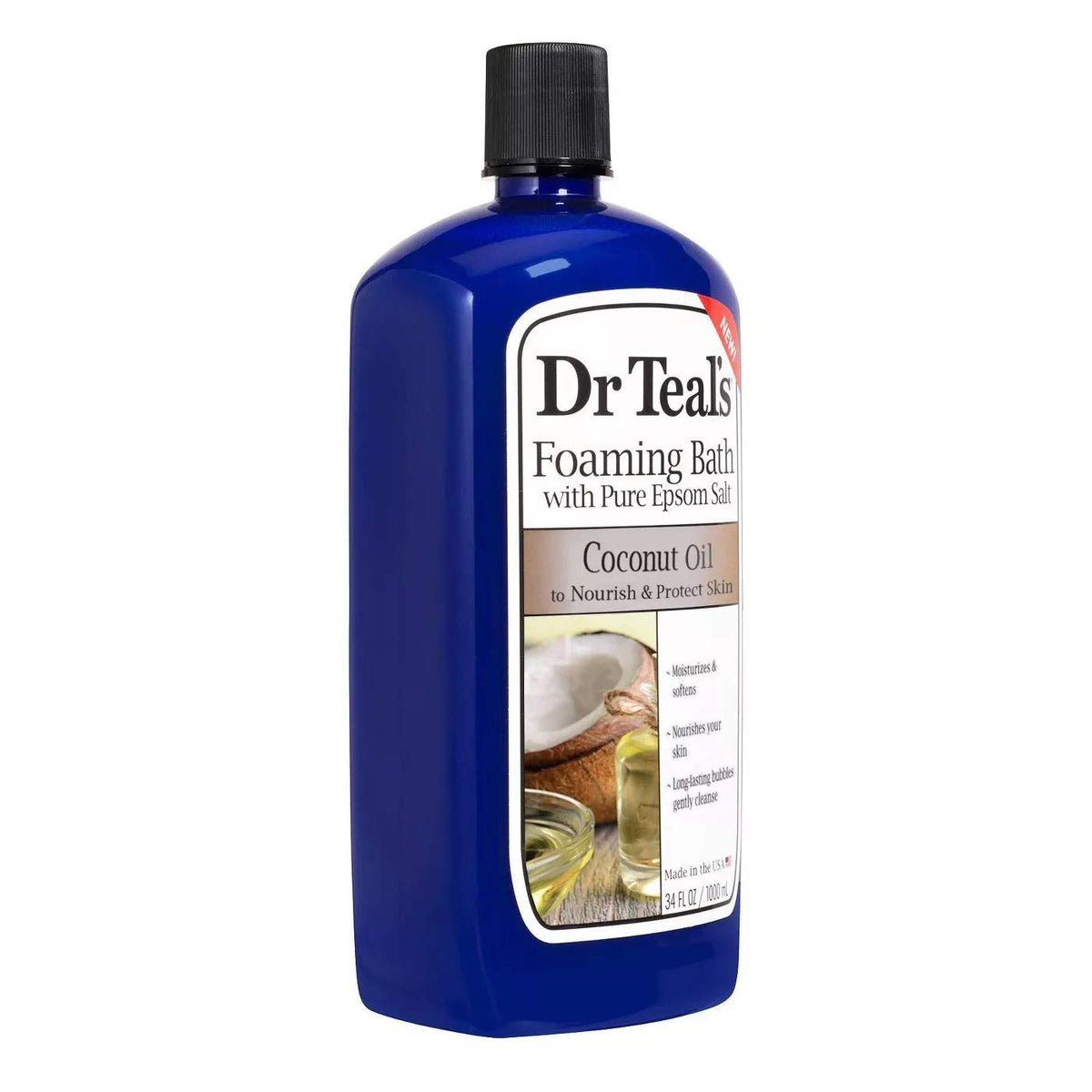 Mousse luxueuse dans une baignoire avec le produit Dr Teal's