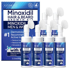 Mousse Minoxidil 5% Artimore vue avant avec flacon et applicateur
