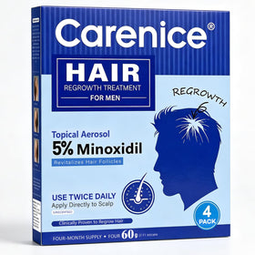 Mousse Minoxidil 5% CARENICE sur un fond neutre