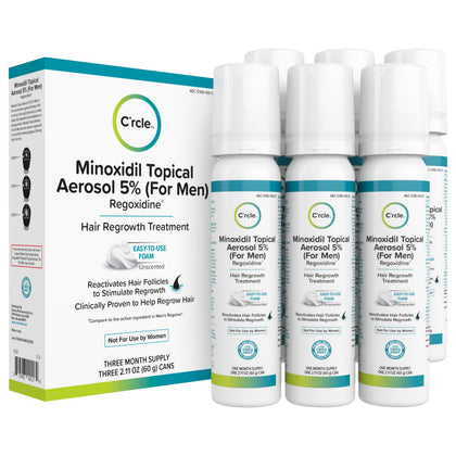 Mousse Minoxidil 5% pour Hommes C'rcle en flacon, avant utilisation