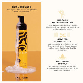 Mousse PATTERN 300g avec racine de guimauve et huile de ricin en arrière-plan
