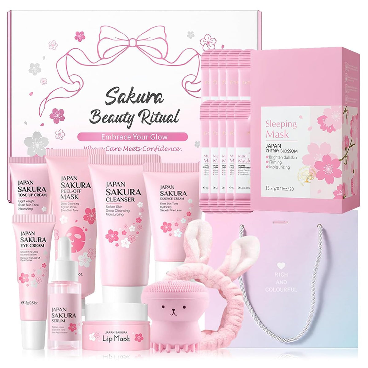 MrCuvaryas Set de Soins de Peau Sakura pour Adolescents avec tous les produits
