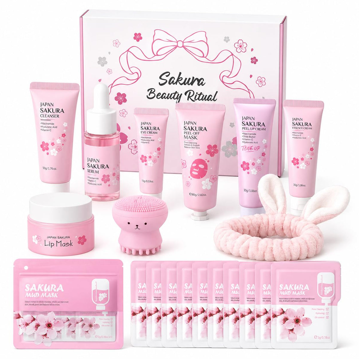 MrCuvaryas Set de Soins Sakura vue de face avec tous les produits